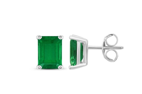925 Sterling Silver Emerald Cut Gemstone Studs Earrings