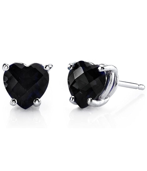 Sterling Silver Black Onyx Heart Cut Crystal Stud Earrings