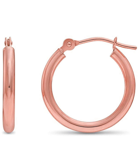 Donatello Gian 925 Sterling Silver Hoop Earrings, 20MM Round Earrings for Women, Girls & Men, 14K Rose Gold Plated Sterling Silver