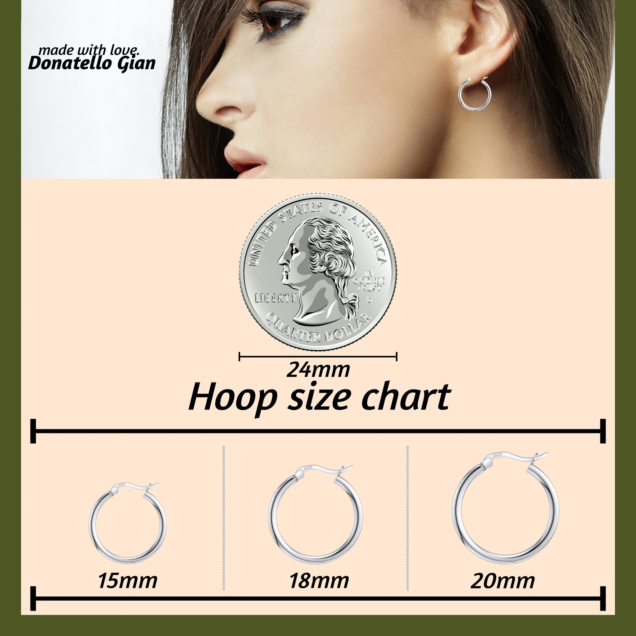 Simple 925 Silver Circle Earrings, 14mm Diameter. Unisex Design, Perfect For Men Or Women.