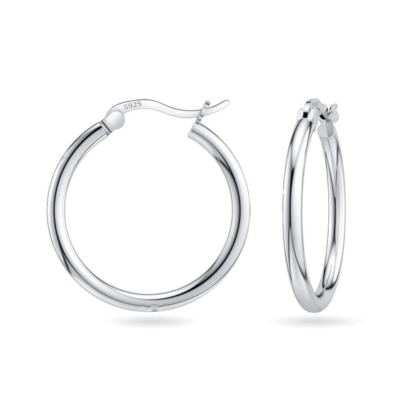 925 Sterling Silver Classic French Lock Hoop Earrings, 15mm-20mm, Hypoallergenic, Perfect for Men Women and Girls