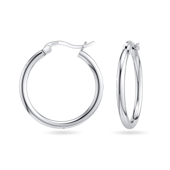 925 Sterling Silver Classic French Lock Hoop Earrings, 25mm-45mm, Hypoallergenic, Perfect for Men Women and Girls