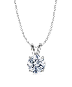 Rhodium Plated Round Cut Crystal Pendant Necklace