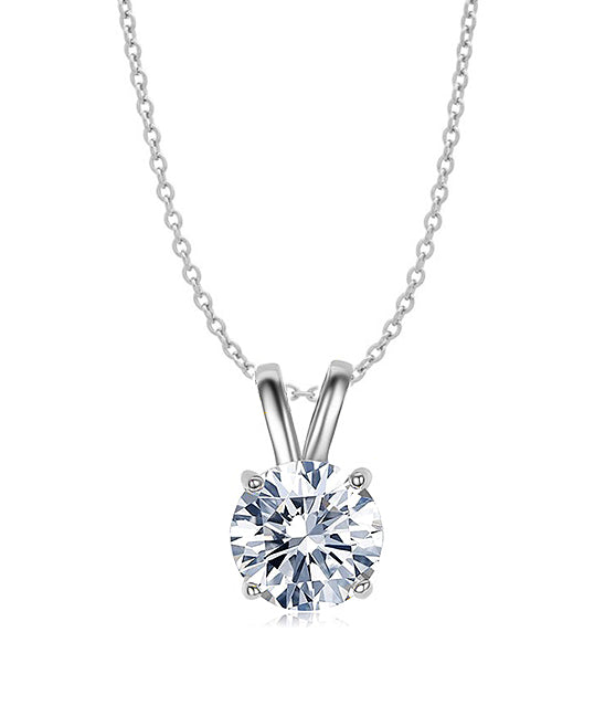 Rhodium Plated Round Cut Crystal Pendant Necklace