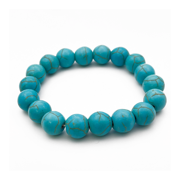 Genuine Turquoise Ball Stretch Bracelet